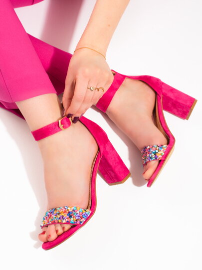 Ružové elegantné sandále s korálkami