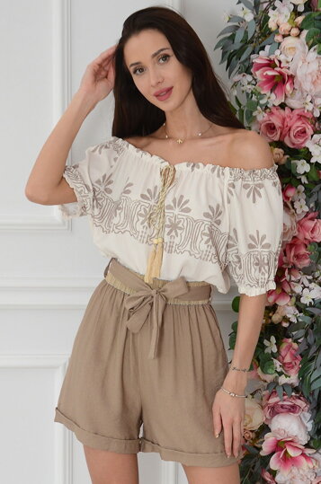 Boho blúzka Yedi krémová/ béžová