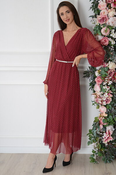 Bordové šifónové šaty so zirkónmi Rosita