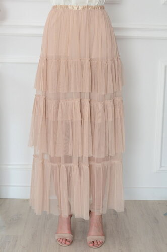 PLANETA-MODY Béžová tylová maxisukňa Cloudie, Veľkosť UNI (vhodné pre S, M, L) – Obrázok 3