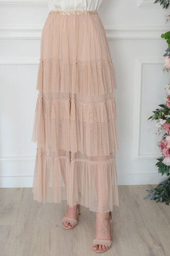 PLANETA-MODY Béžová tylová maxisukňa Cloudie, Veľkosť UNI (vhodné pre S, M, L) – Obrázok 4