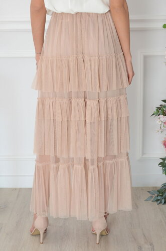 PLANETA-MODY Béžová tylová maxisukňa Cloudie, Veľkosť UNI (vhodné pre S, M, L) – Obrázok 5